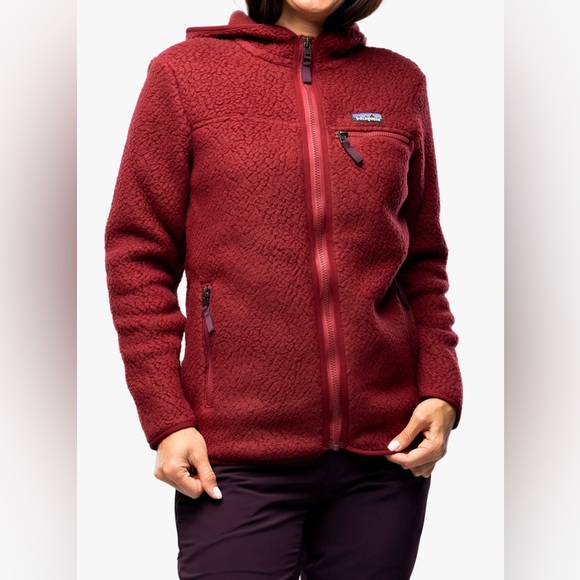 Patagonia Women's Retro Pile Fleece Hoodie Jacket Size M Carmine Red - Picture 2 of 16